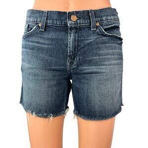 7 For All Mankind Dark Wash Low Rise Frayed Hem Cut Off Denim Jeans Shorts 27